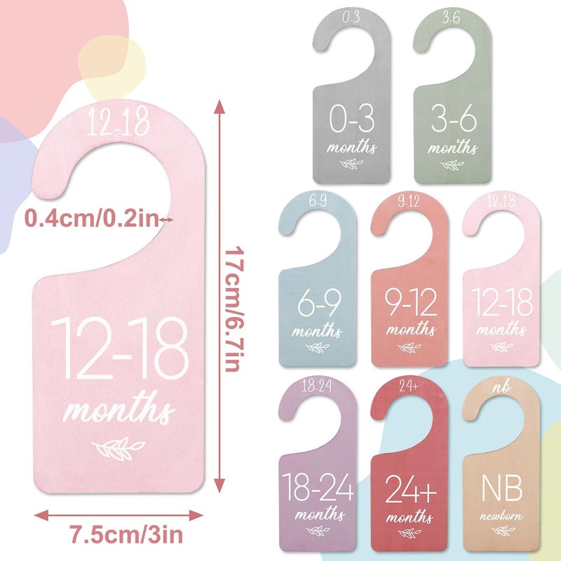 Whaline 8Pcs Baby Closet Dividers Boho Design Hanging Wooden Colorful Babys Closet Size Hanger Organizer Double-Sided Newborn to 24 Months Thicken Baby Wardrobe Organizer - Image 2